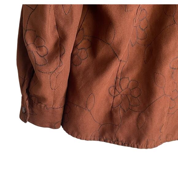 Sag Harbor Women Top M Brown Faux Suede Embroidery Floral Boho Cottage Fairygoth - Picture 7 of 10
